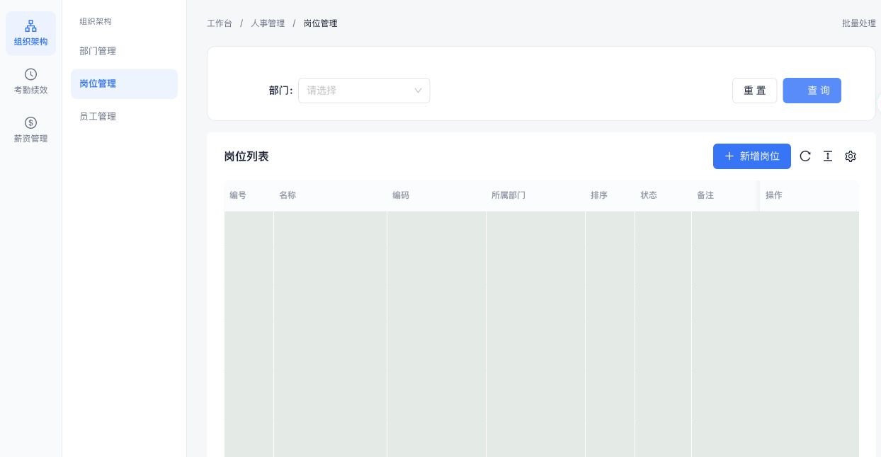 岗位管理：列表与部门筛选
